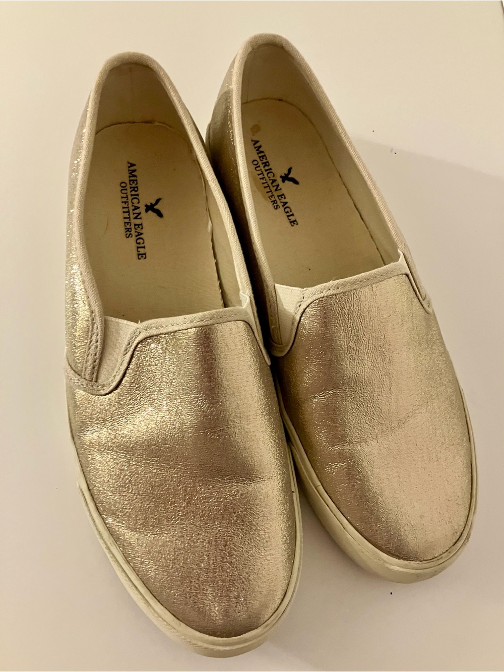 American Eagle Outfitters Women's Glitter Slip-On Shoes in Champagne Beige